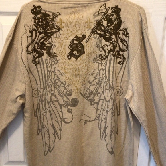 Armored Saint Of Los Angeles Beige Graphic Print Thermal Henley Shirt XXL - Picture 4 of 8